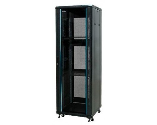 PHASAK Armario rack suelo 19" Phasak Pro 27U 600x 600 negro Desmontado e incluye 2 bandejas, regleta rack 8t, kit patas/ruedas, ventilacion forzada techo y cerr